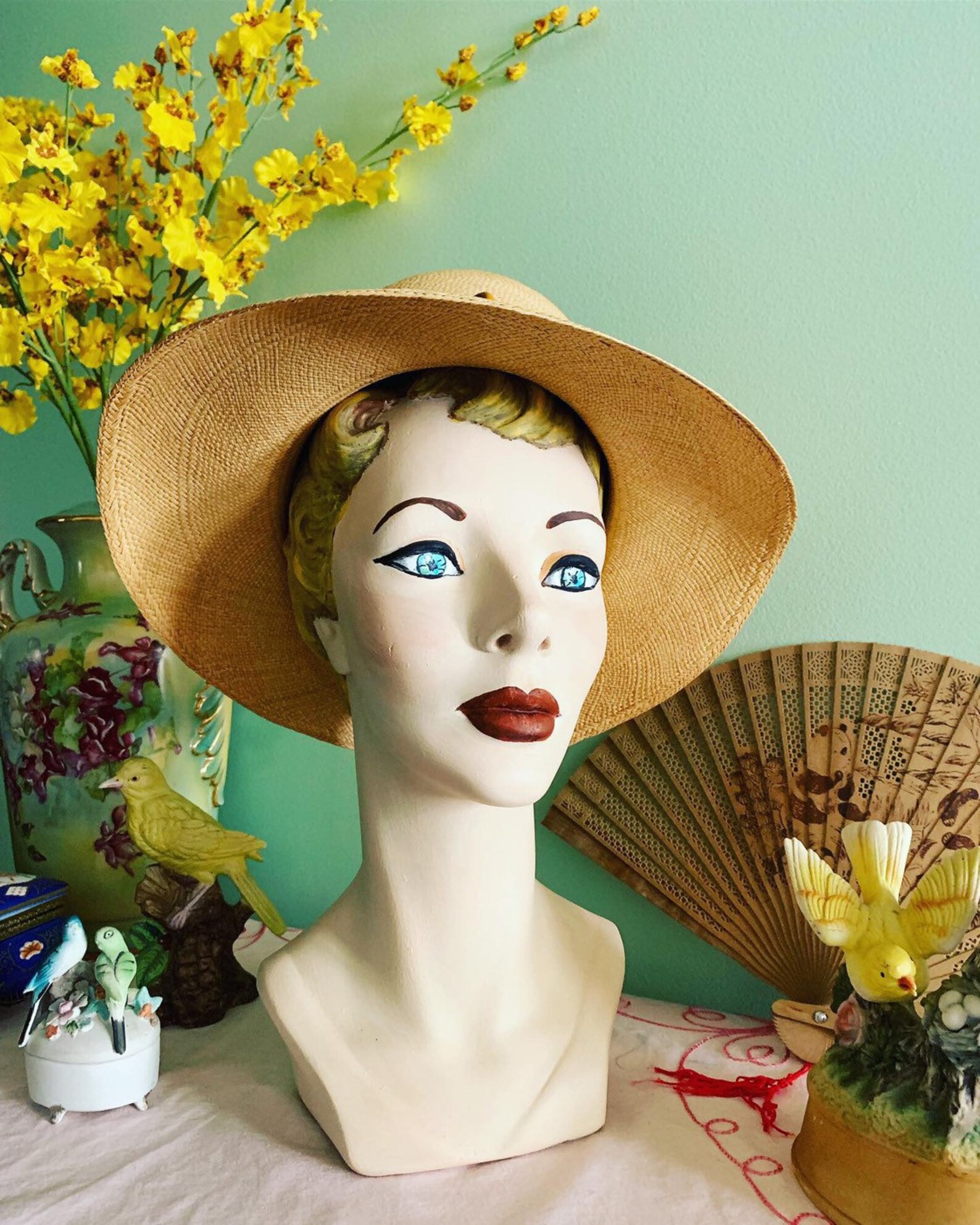 50s Straw Hat, 40s Straw Hat, Vegetable Straw Hat, Panama Hat, Columbia