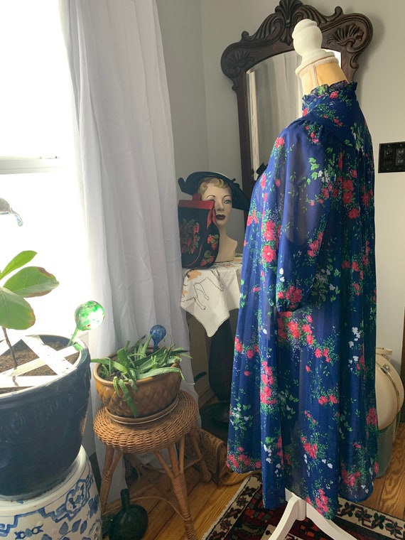 Vintage Blue Tent Dress, 1970s Blue Floral Dress,… - image 9