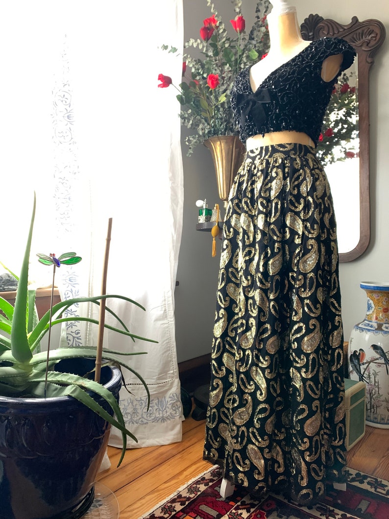 Vintage Metallic Skirt, Vintage Long High Waist Skirt, Long Formal Skirt, Gold Skirt, Shimmer Skirt, Size Small Skirt, Silver Metallic image 2