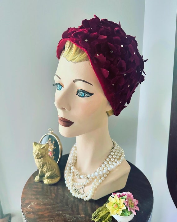 Vintage Velvet Flower Hat, Mr John Velvet Floral … - image 6