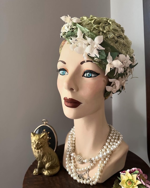 Vintage Floral Hat, 1950s Springtime Flower Hat, 5