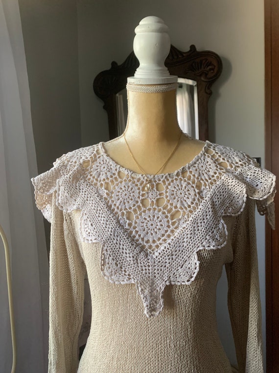 Vintage Cottagecore Sweater, Ivory Crochet Sweate… - image 6