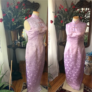 60s Asian Dress, Purple Qipao Dress, Cheongsam Dress, Size Medium Cheongsam Dress, 90s Qipao Dress, Vintage Wiggle Dress, Chinese Dress