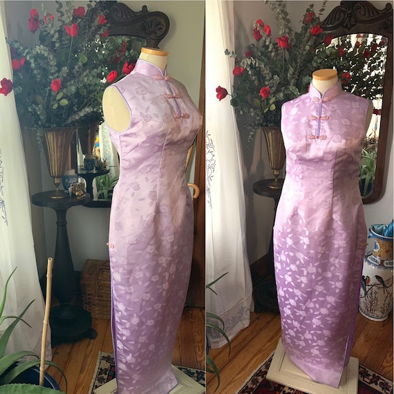 60s Asian Dress, Purple Qipao Dress, Cheongsam Dre