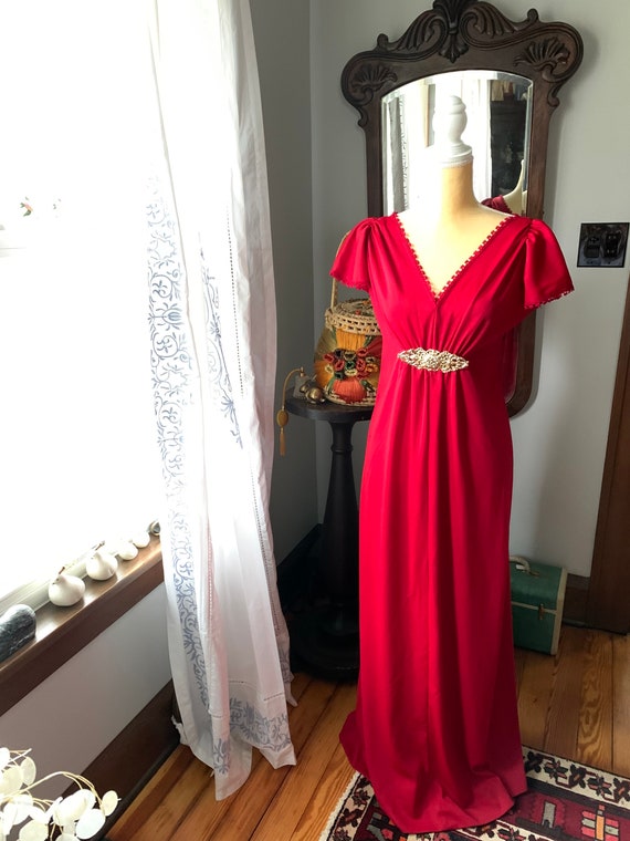 70s Red Maxi Dress, Autumnal Red Formal Dress, Vi… - image 10