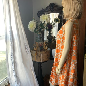 Vintage Orange Romper Shorts, 60s Orange Skorts, 60s Orange Lattice Print Dress, Size Large Romper, 60s Jumpsuit, Summer Dress image 2