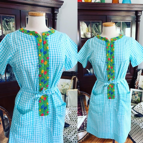 50s Blue Gingham Step N Go Dress, 50s Gingham Day