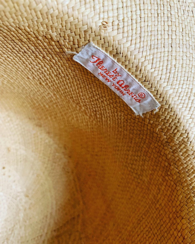50s cappello di paglia, 40s cappello di paglia, cappello di paglia vegetale, cappello di Panama, Columbia Hat, cappello di paglia dell'annata, Therese Ahrens Hat, cappello estivo tesa larga immagine 10