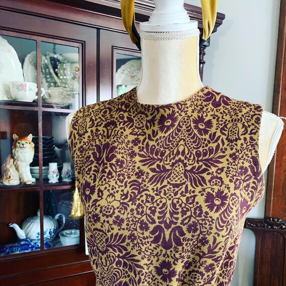 50s Linen Dress, Mustard and Wine Linen Dress, 60… - image 9