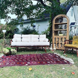 Vintage MCM Americana Teak Wood Sofa Set, Mid Century Modern Wood Sofa Set, Rare Vintage Wooden Couch And Chair Set, MCM Wood Couch