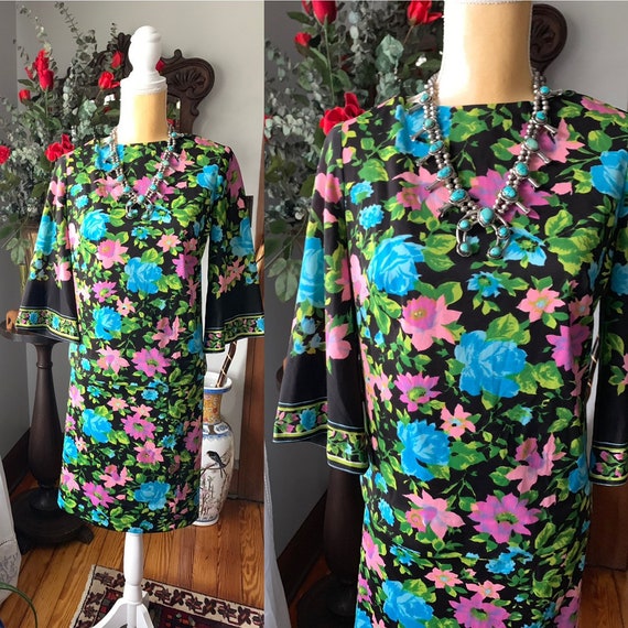 Vintage Rose Dress, Blue Roses Dress, Size Small … - image 1