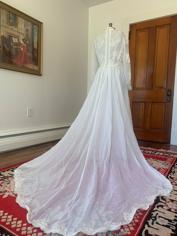 1970s Wedding Dress, High Neck Wedding Dress, Pra… - image 5