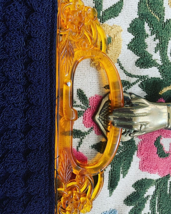40s Blue Lucite Handle Purse, 40s Crochet Handbag… - image 8