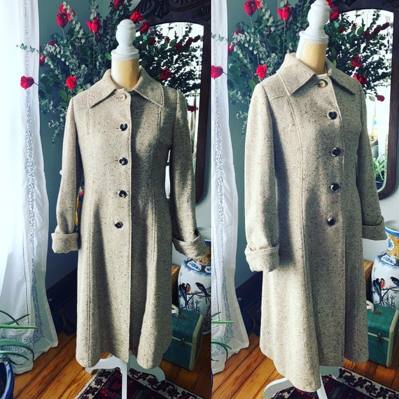 Vintage Wheat Tweed Coat, Vintage Cream Flecked C… - image 1