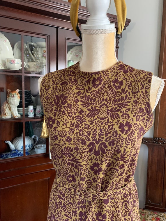 50s Linen Dress, Mustard and Wine Linen Dress, 60… - image 8