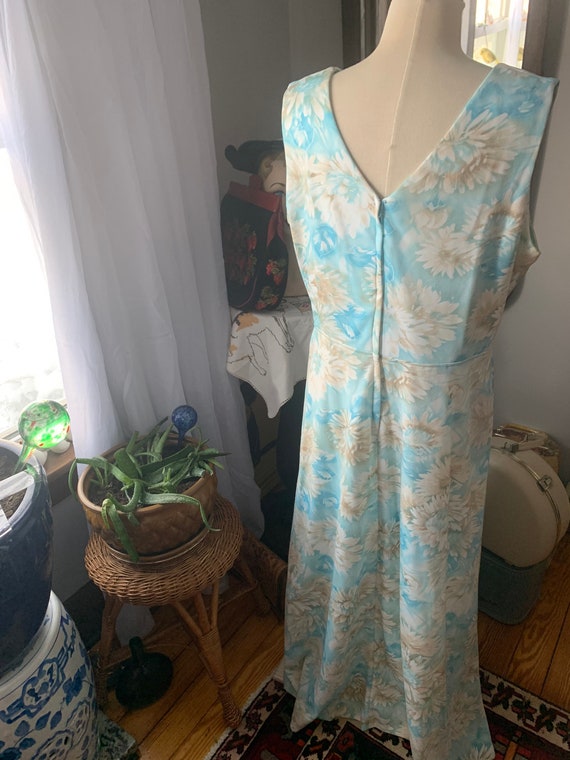 1970s Blue XL Dress, 70s Blue Plus Size Maxi Dres… - image 8