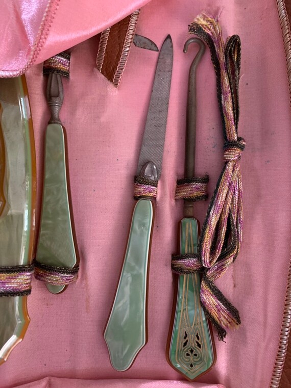1940s Vanity Case, Green Celluloid Vanity Set, 40s Vanity  display picture 1