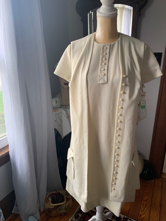 70s Dress Vest Set, 1970s Knit Ivory Dress, Sprin… - image 6