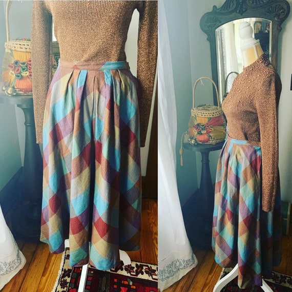 Vintage Wool Plaid Skirt, Vintage Plaid Skirt, 70s