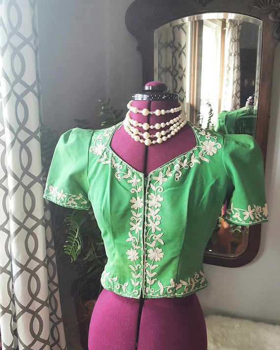 30s 1930s Vintage Emerald Kelly Green Blouse, Celt