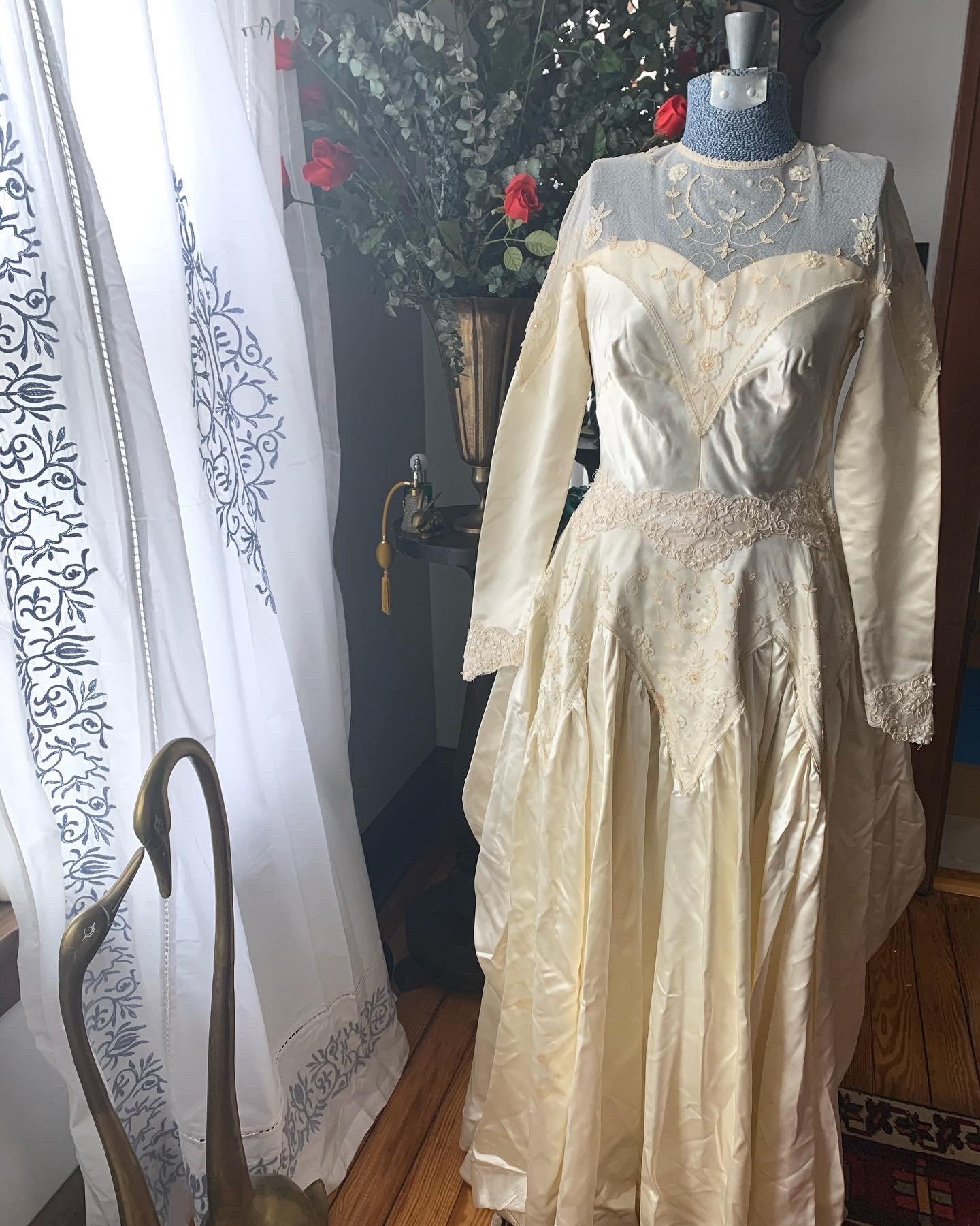 40s Liquid Satin Wedding Dress Sweetheart Neckline Long | Etsy