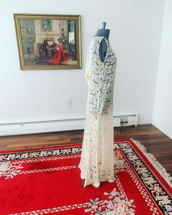 1930s Ivory Lace Wedding Dress, 1920s Ecru Silk L… - image 9