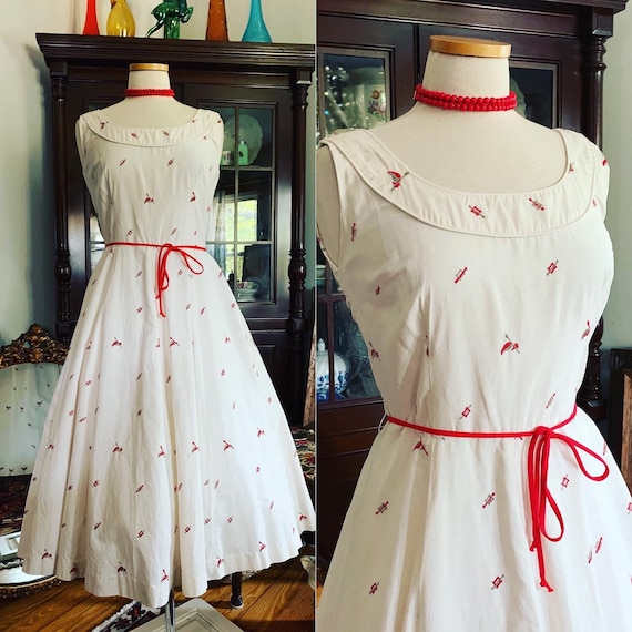 50s White Cotton Dress, Victory Dress, Ivory Dres… - image 1