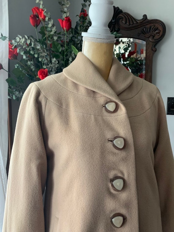 40s Tan Cashmere Coat, 40s Beige Coat, Bakelite B… - image 8