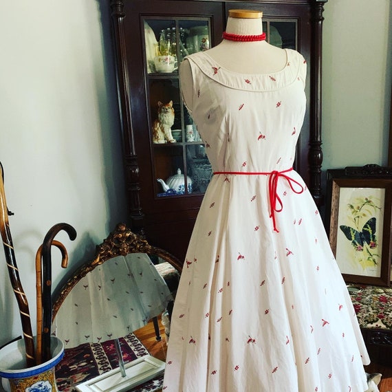 50s White Cotton Dress, Victory Dress, Ivory Dres… - image 4
