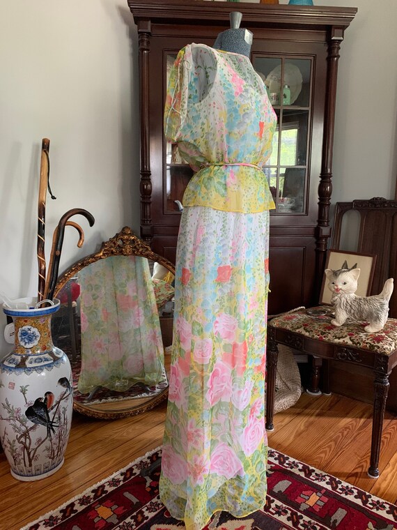 70s Boho Floral Chiffon Dress, Vintage Floral Max… - image 8