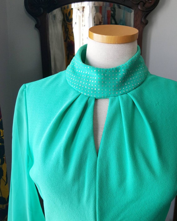 60s Green Dress,70s Vintage Green Dress, Key Hole… - image 2