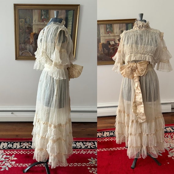 Edwardian Netted Lace Wedding Dress, Antique Wedd… - image 2
