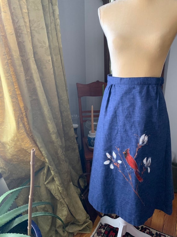 Vintage Bird Skirt, Novelty Cardinal Skirt, Vinta… - image 5