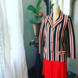 Vintage Striped Jacket Skirt Set, Neon Orange Red Skirt Set, 70s Act III Women’s Suit Skirt, Vintage Pleat Skirt, Orange Skirt, Orange Red