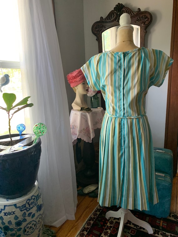 60s Blue Stripe Dress, 50s Blue Stripe Dress, Vin… - image 5