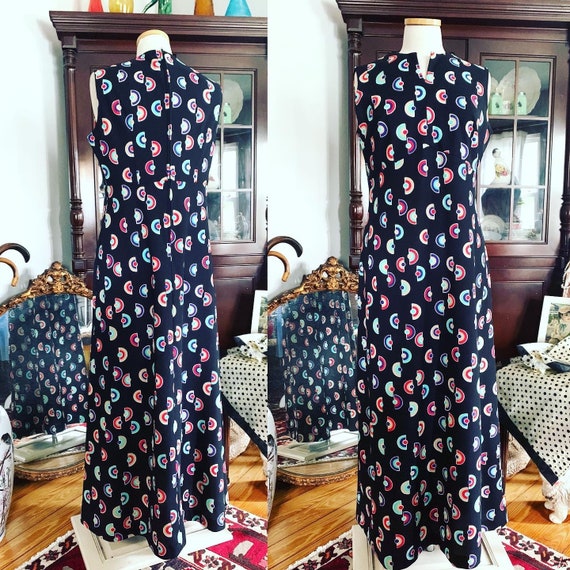 Vintage Psychedelic 70s Maxi Dress, 60s Rainbow Dr