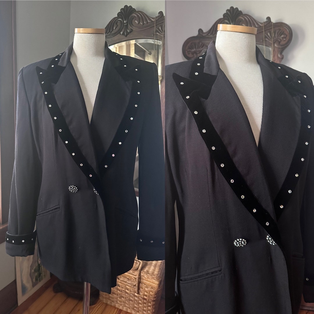 90’s Show Stopping Black Blazer Adorned with Hanging Jewel Back by Stazzo main image 0