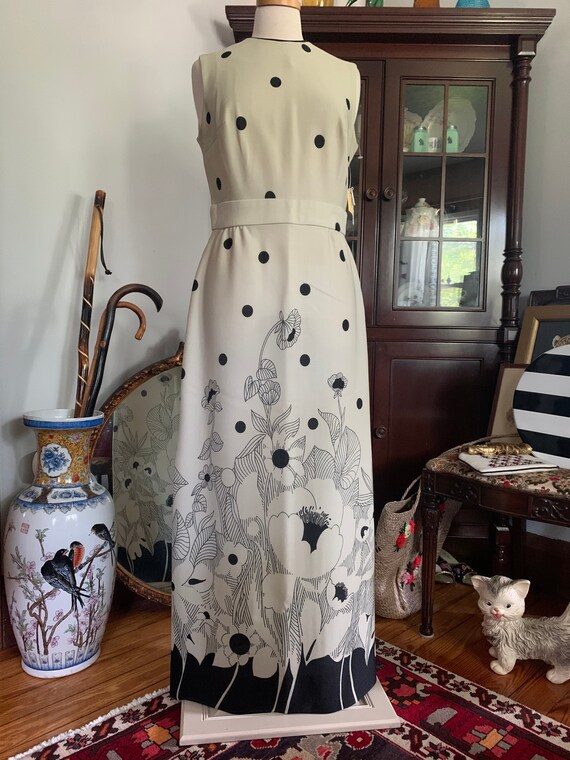 70s Poppy Print Polka Dot Maxi Dress, Boho Vintag… - image 6