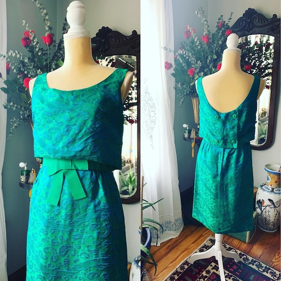 50s Iridescent Green Wiggle Dress, 50s Green Dress