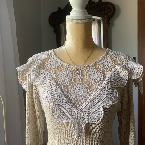 Vintage Cottagecore Sweater, Ivory Crochet Sweate… - image 4