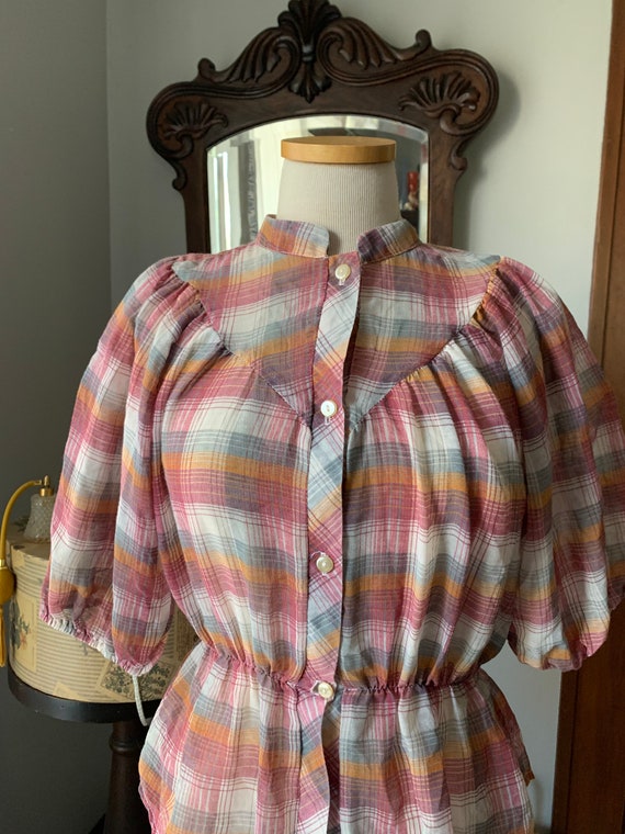 Vintage Plaid Prairie Blouse, 70s Plaid Blouse, V… - image 5