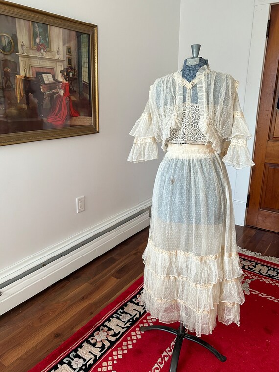 Edwardian Netted Lace Wedding Dress, Antique Wedd… - image 8