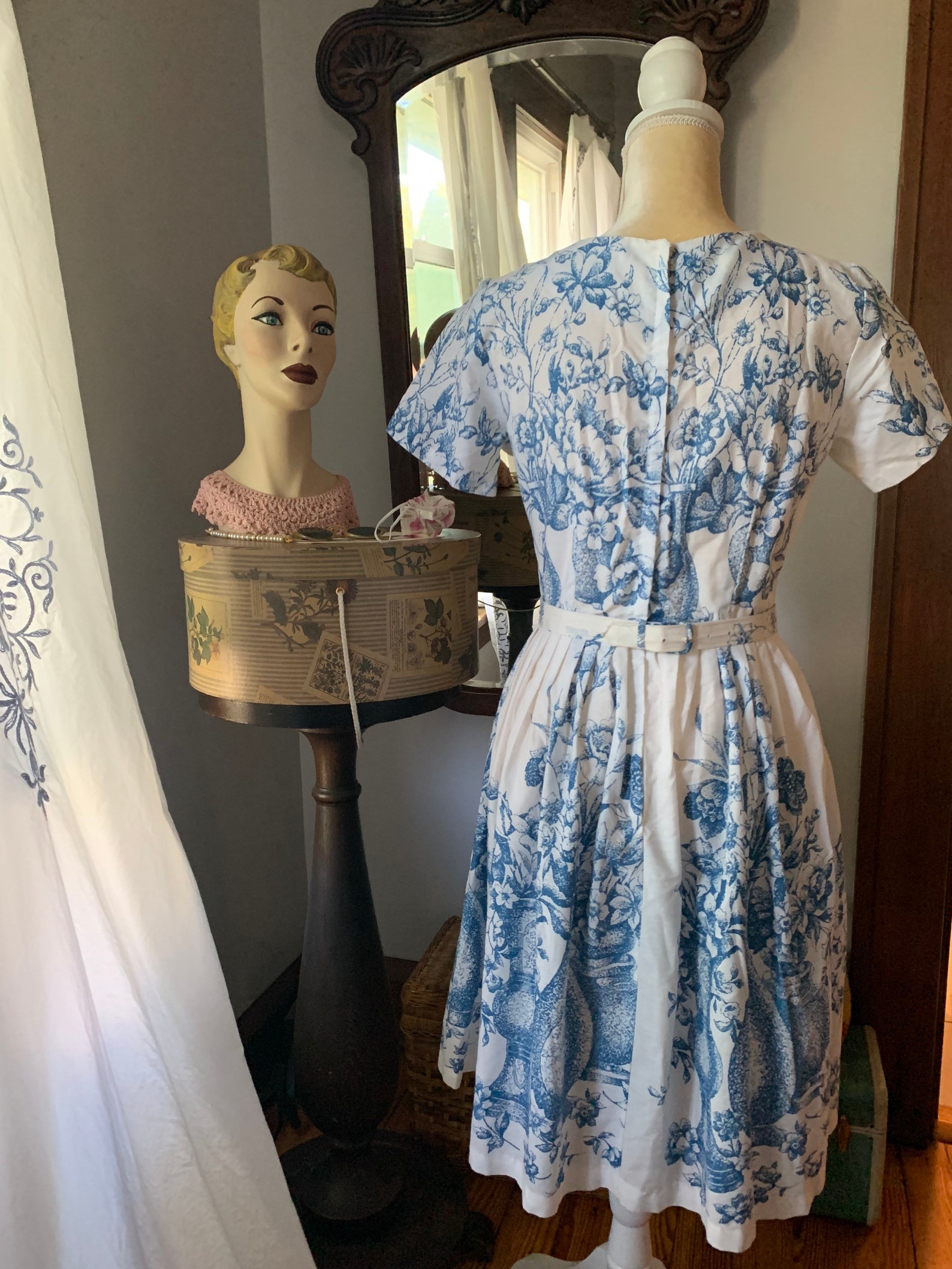 50s Toile Dress 50s Blue Toile Dress 50s Spring Dress Etsy