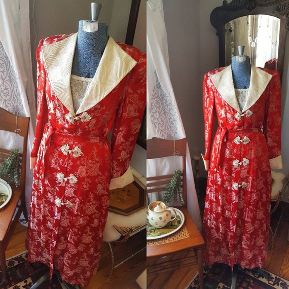 40s Japanese Silk Robe, Kimono Souvenir WW2 Robe,