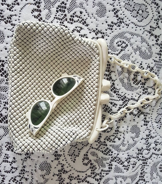 Vintage 1940s White Aluminum Beaded Celluloid Chai