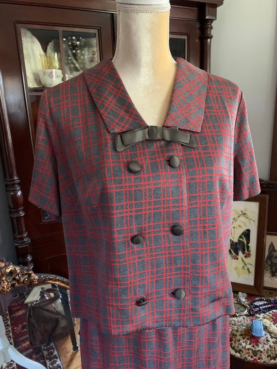 Vintage Grey Red Checked Dress Suit, 60s Dress Su… - image 4