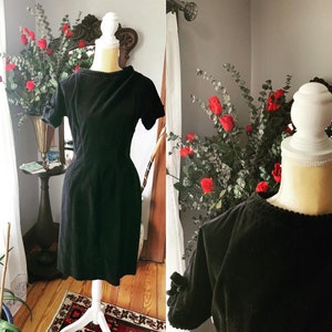 50s Black Wiggle Dress, Black Velvet Dress, Bobbie Brooks Dress, Vintage Winter Dress, Fitted Dress, Classic Dress, Size Small, Size Medium
