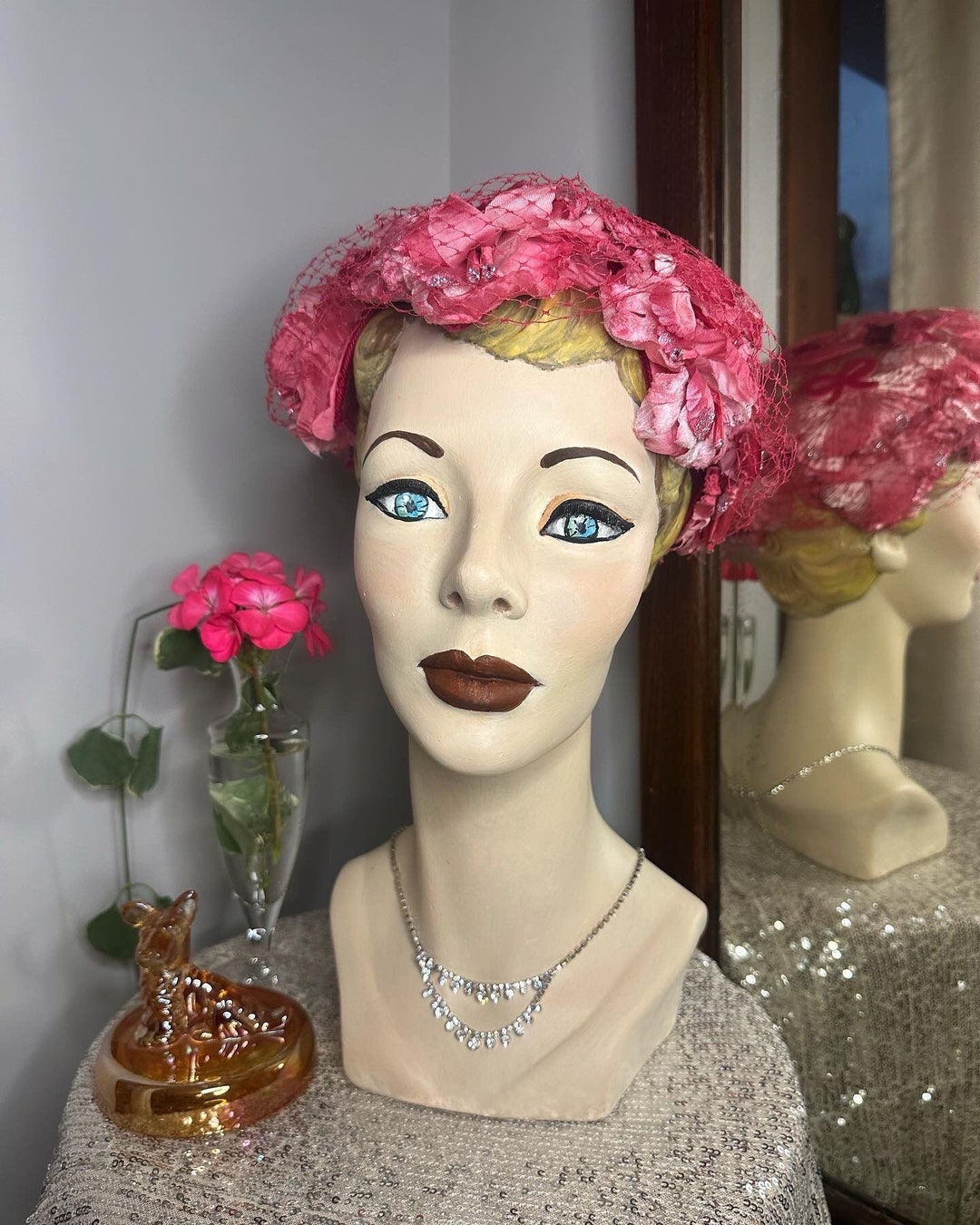 Vintage Pink Velvet Flower Hat 1950s Pink Floral Hat 50s Etsy