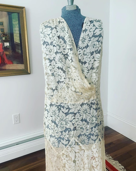1930s Ivory Lace Wedding Dress, 1920s Ecru Silk L… - image 4