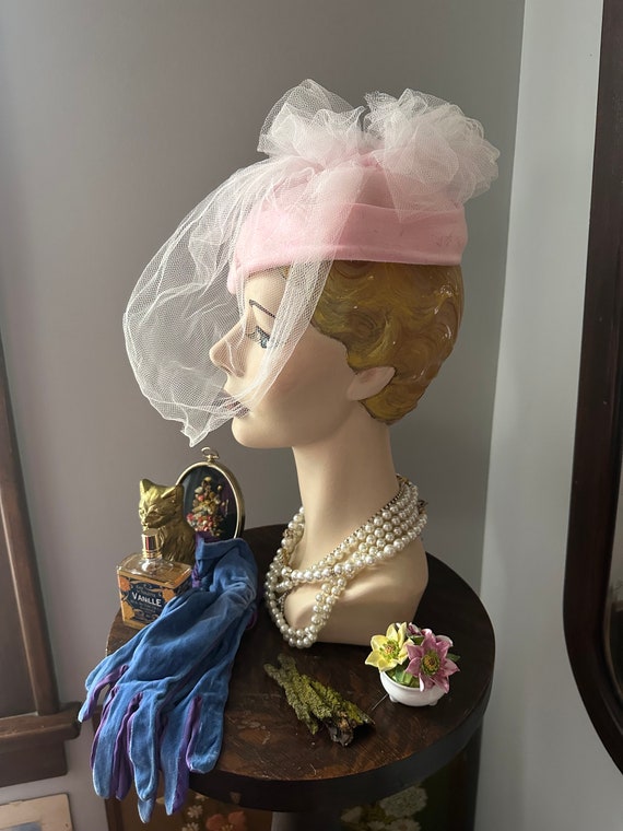 Vintage Pink Hat, Pink Fascinator Hat With Veil, … - image 9